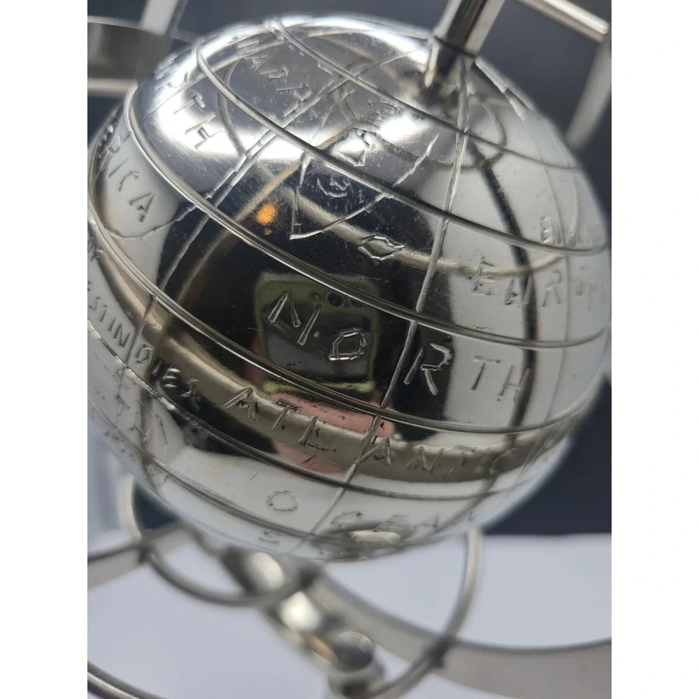 Silver Metal Armillary Sphere Globe Engraved Desktop Decor 13.5